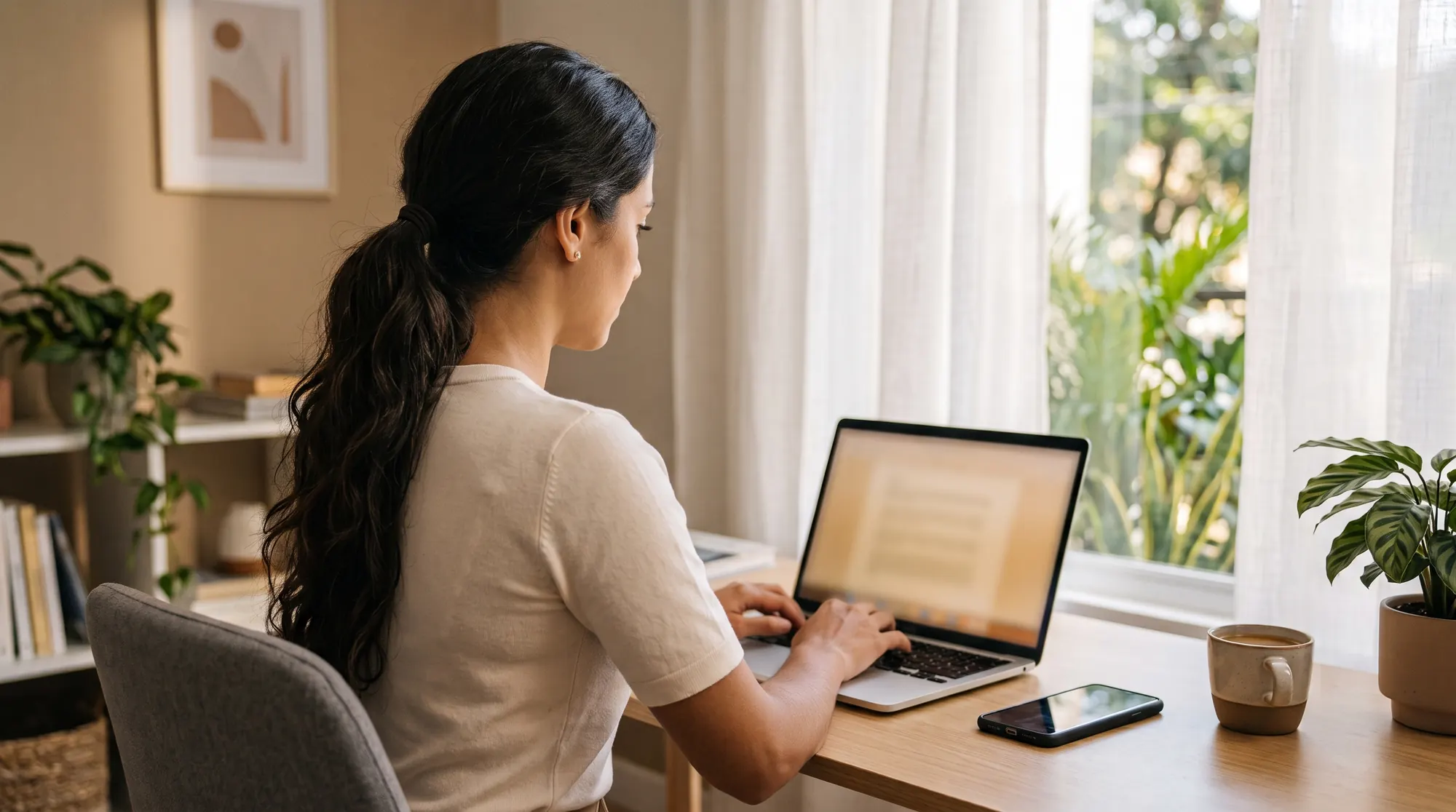 Profissional revisando documentos no laptop para a revalidação de diploma estrangeiro
